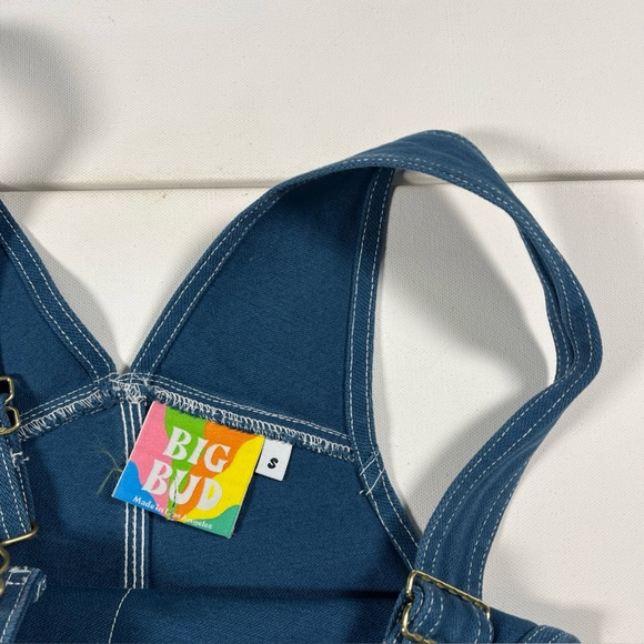 Big Bud Press Overalls Artist Togs Blue Bib White Stitch Gold Buttons Size S - Picture 10 of 16